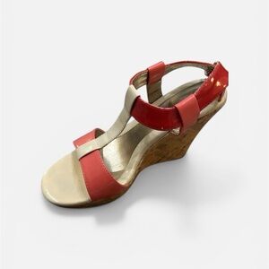 Women's Coral and Cream Cork Wedge Sandal